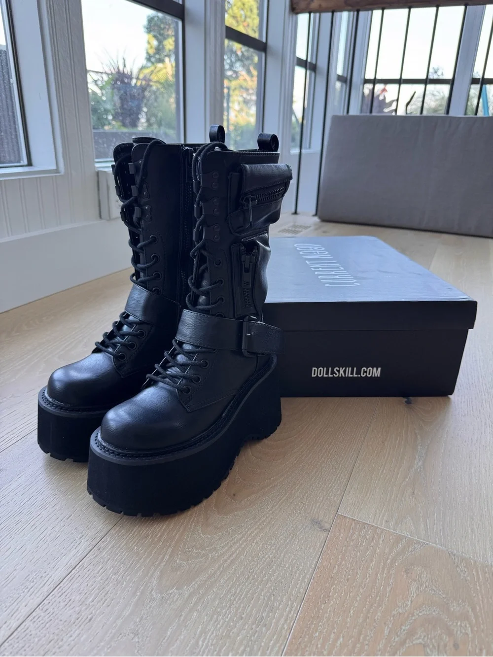 Dolls Kill Black Platform Combat Boots - Brand New in Box